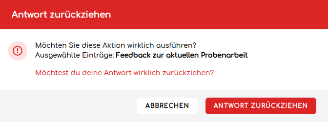 Den Rückzug einer Antwort bestätigen