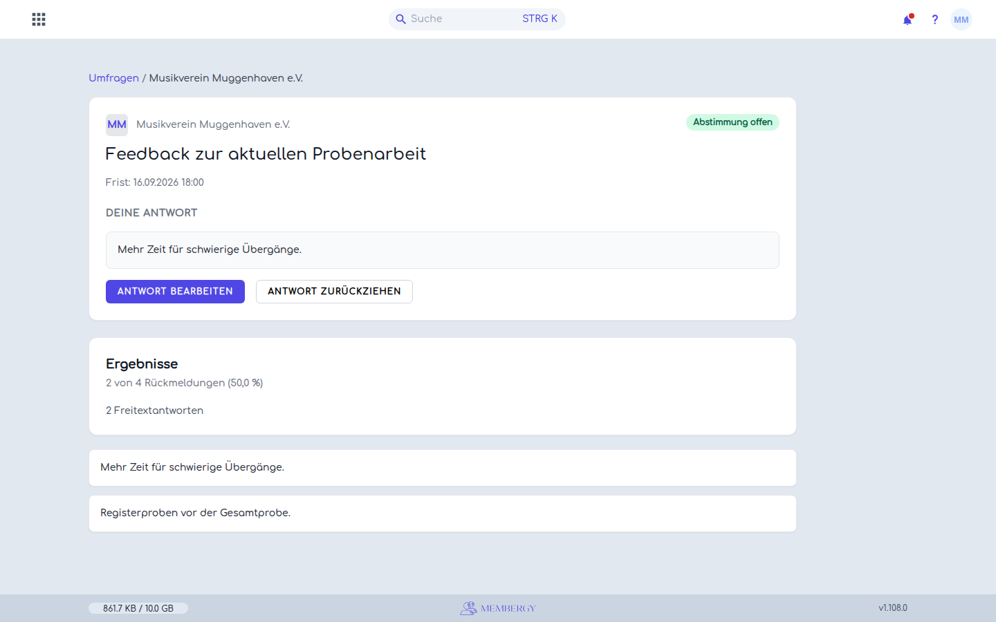 Eine bereits gespeicherte Freitextantwort
