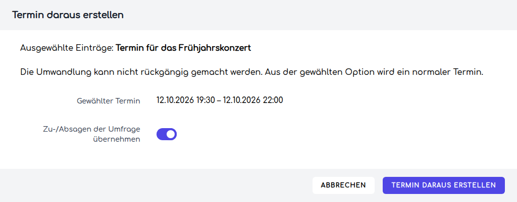 Die Erstellung des Termins bestätigen